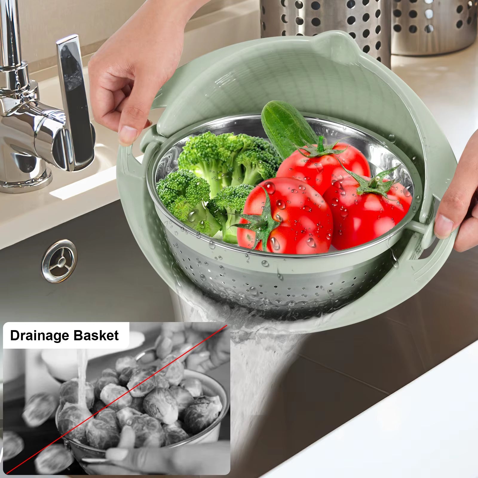 Draining Basket Grater Vegetable Fruit Washing Drainage Tray for Home Kitchen Strainer Pot Food Mixing Bowl Multifun Drain Basin