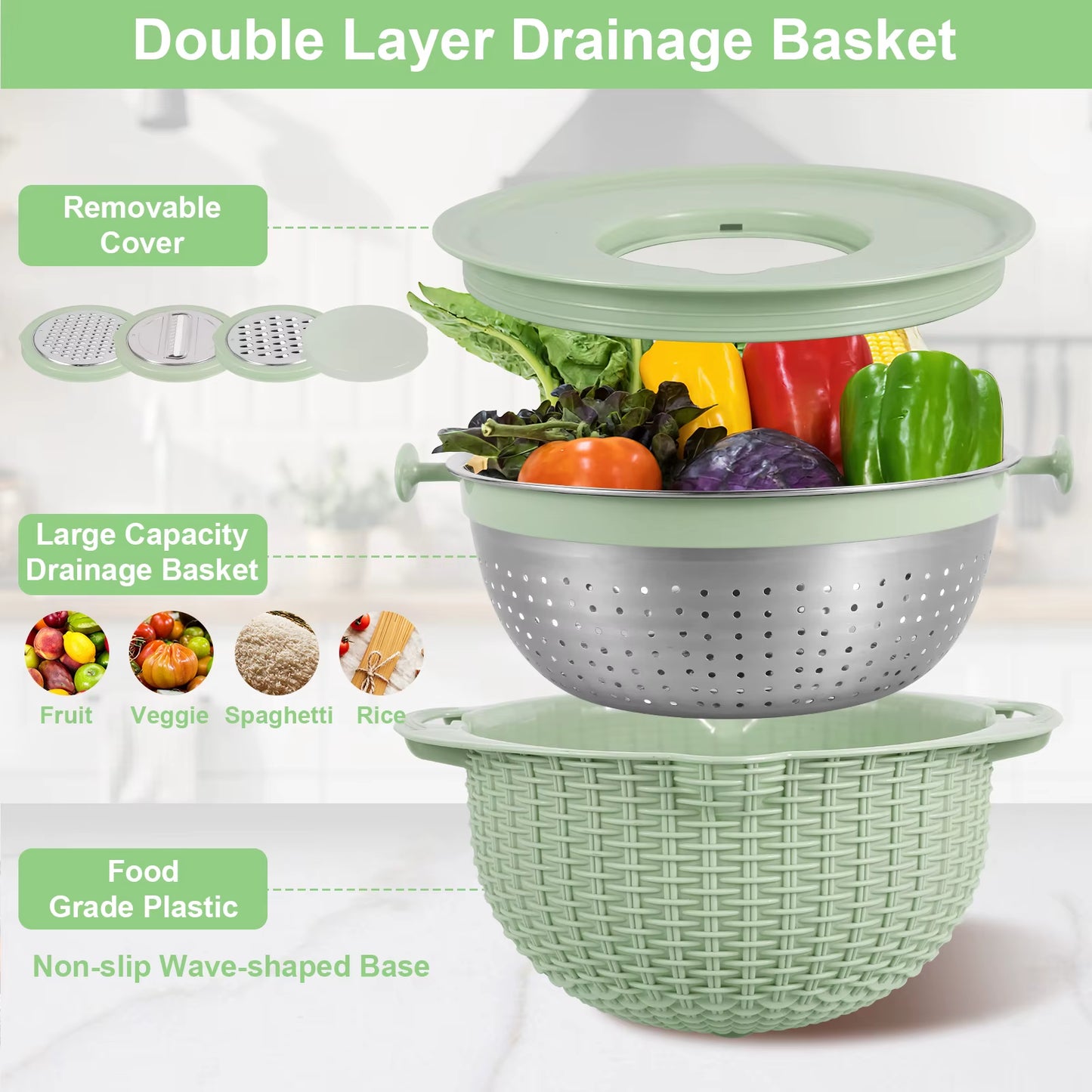 Draining Basket Grater Vegetable Fruit Washing Drainage Tray for Home Kitchen Strainer Pot Food Mixing Bowl Multifun Drain Basin