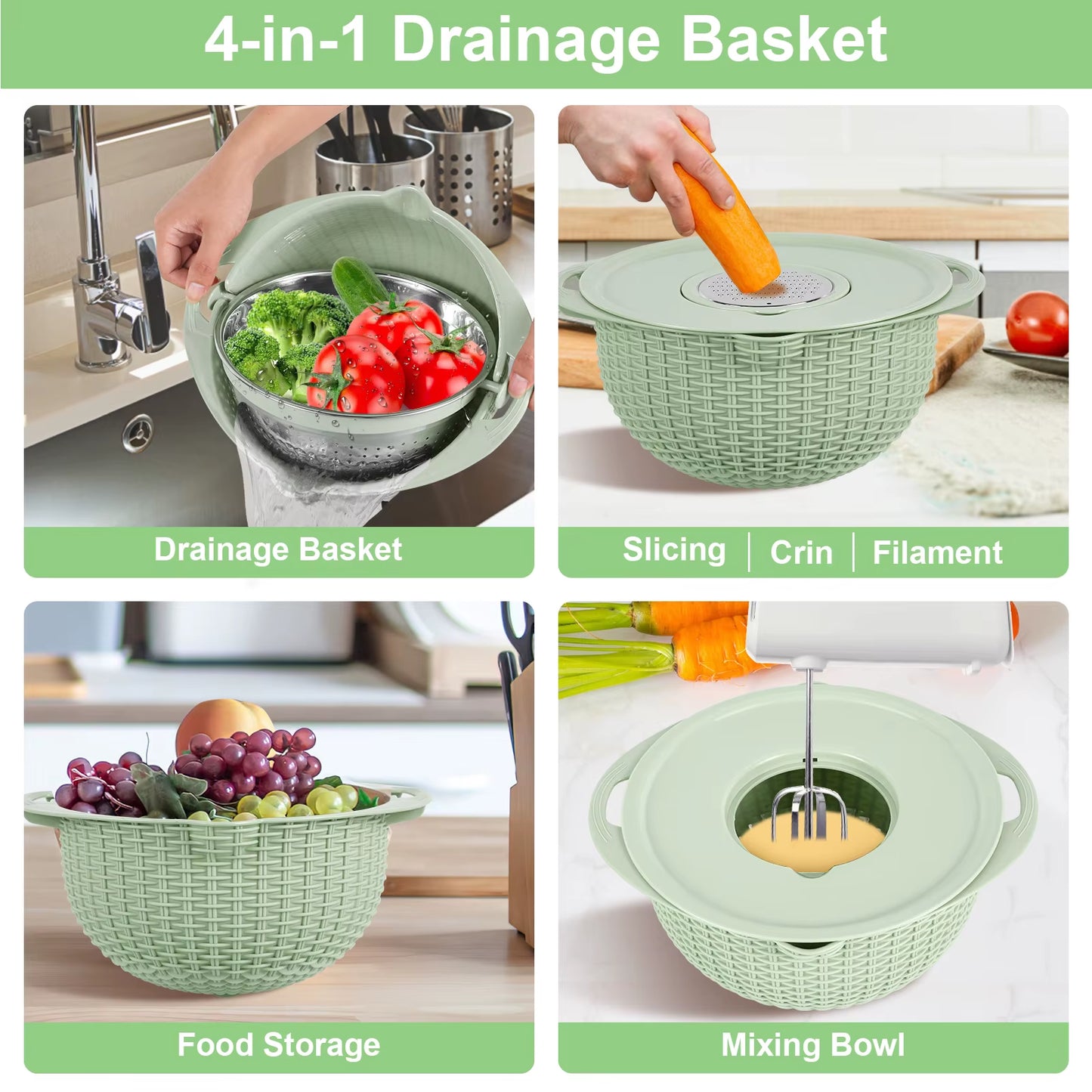 Draining Basket Grater Vegetable Fruit Washing Drainage Tray for Home Kitchen Strainer Pot Food Mixing Bowl Multifun Drain Basin